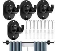 JOZMMZEOOA 4 Piezas Soporte Barra Cortina,Negro Barra Cortina Sin Taladrar Ganchos ABS Cortinas Soporte No Perforación Autoadhesivo Soportes Ajustables,para Sala Estar Baño Dormitorio(Negro)