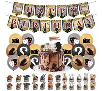 JOZMMZEOOA 42 Piezas Decoracion Cumpleaños,Detective Feliz Cumpleaños Decoracion incluir Cupcakes Globos de Cumpleaños Detective Pancarta Feliz Cumpleaños,para Detective Party Decoraciones