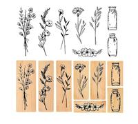 JOZMMZEOOA 8 Piezas Madera Sellos,Goma Juego Sellos Flores Árboles Retro Personalizado Sellos Patrones Botánicos Sellos Entintado Manualidades,para Álbumes Recortes Diseño Tarjetas Pequeñas
