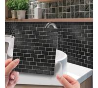 JOZMMZEOOA Azulejos Adhesivos Baño 30 Pzs Baldosas Adhesivas 15×15CM Pared Estrella Ladrillo Negro Cenefa Adhesiva Cocina, Adecuadas para Baño, Pegatinas Para Azulejos de Escalera
