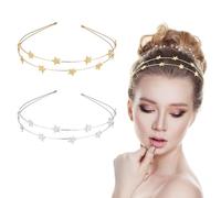 JOZMMZEOOA Diadema de Estrella de Metal,2 Piezas Diademas De Estrella De Cinco Puntas De Doble Fila,Diademe Aleación de Diamantes de Imitación Decorativa,para Viaje Fiesta Luna Miel