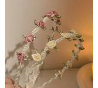 JOZMMZEOOA Flores Diademas,2 Piezas Rosa Diadema Mujer Perla Headband Elegante Diademas Floral Diadema Accesorios Pelo Mujer Diadema Boda Guirnalda Flores,para Viaje Fiesta Luna Miel