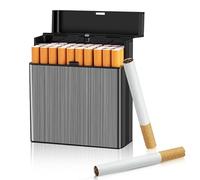 JOZMMZEOOA Grande Pitilleras para Cigarrillos,Metalica Porta Sigarette para 40 Cigarrillos Portátil Pitillera Fabricado Alluminio y ABS Porta Cierre Magnéticas Cajetillas,para Hombres Femenino(Negro)