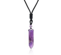 JOZMMZEOOA Hexágono Piedras Naturales Collar,Curativas Piedras Chakras Minerales Piedras Preciosas Energeticas Cordón de Cuero Negro Ajustable,para Adecuado Mujeres Y Hombres (Amatista)