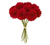 JOZMMZEOOA Hortensias Artificiales,12 Piezas Flores Artificiales Decoracion Seda Flores Plantas Artificiale Crisantemos de Seda Simulación Bola Decorativas,para Bodas Hogar Hotel Decoración(Rojo)