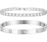 JOZMMZEOOA Joyas de Mujer 2 Piezas Pulsera Dorada Mujer 10 Diamantes, Circón Pulsera 4 Mm de Ancho, Dorada Viene con Una Hermosa Caja de Regalo (Plata)