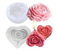 JOZMMZEOOA Moldes para Velas 2 Piezas DIY Moldes de Silicona 3D Velas Silicone Flower Mold Shelf Creatividad Rosa Peonía,para Vela Perfumada Cera Soja Chocolate Jabón Artesanal para Hornear