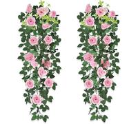 JOZMMZEOOA Rosas Artificiales Guirnalda 2 Piezas Planta Artificial Colgante 90cm Flores Secas Enredaderas Artificiales Decorativas Guirnaldas, para Jardín Fiesta Hogar Boda Decoración (Rosa)