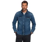 JP 1880 Camisa, flexnamic, Vaquero, Manga Larga, Cuello Kent, Ajuste básico Moderno, Aspecto Occidental, Piedra Mediana, 5XL para Hombre
