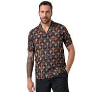 JP 1880 Camisa para Hombre, Cuba, Viscose, AOP, 1/2 Camisas de Manga Corta, Negro, 6XL