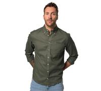 JP 1880 Camisa para Hombre Tallas Grandes Tallas Grandes Menswear L-8XL, Manga Larga, Mezcla de Lino, Cuello Abotonado, Corte Moderno 782629, Verde y Gris, 5XL