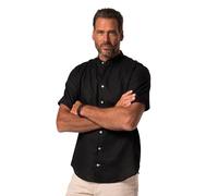 JP 1880 Camisa para Hombre Tallas Grandes Tallas Grandes Menswear L-8XL, Media Manga, Mezcla de Lino, Cuello Alto, Corte Moderno 815225, Negro, XL