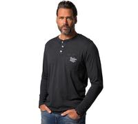JP 1880 Henley, Langarm, Knopfleiste, Flammjersey Camiseta, Negro, 4XL Hombres