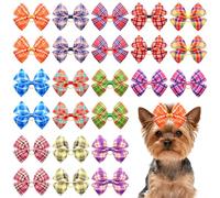 JpGdn 24 lazos para el pelo de perro grande a cuadros con banda de goma para razas grandes XL, pelo largo, perros, niñas, niños, machos y hembras, moño superior, accesorios para el cabello