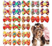 JpGdn 24 unidades/12 pares de lazos para el pelo de perro con banda de goma, hojas de otoño, patrón de calabaza de roble de arce, para niñas, conejo, cachorro, caniche, nudo superior, lazo elástico,