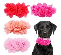 JpGdn 4 unids/paquete de collar de perro con flores grandes de 4.9 pulgadas, rosa de color rosa melocotón, collar de mascota para niña pequeña, mediana y grande, deslizadores, accesorios de aseo