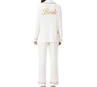 JPHCHSC Pijama Botones para Fiesta de Despedida de Soltera, 2 Piezas Manga Larga Pijamas Satén de Seda de La Novia española para Mujer 03