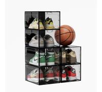 jphoiy box 6 pcs Cajas de Zapatos Transparentes Apilables - Organizadores de Plástico con Tapas para Mujeres y Hombres - Contenedores de Almacenamiento Negro Transparente