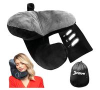 JPillow - Almohada de viaje para aviones, un poco voluminosa, costosa y tarda un par de minutos en dominar, pero apoya tu cabeza y cuello con auténtico lujo, invención británica del año (negro)