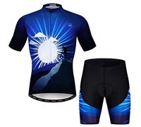 JPOJPO Conjunto de camiseta de ciclismo para hombre, ropa de bicicleta de campo, camiseta de manga corta + pantalones cortos acolchados 5D de verano de secado rápido S-3XL, 3XL