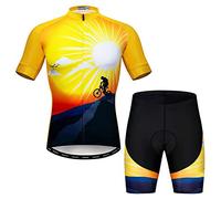 JPOJPO Conjunto de Camiseta de Ciclismo para Hombre, Tops de Bicicleta de Manga Cort Pantalón Corto Acolchado 5D de Verano de Secado Rápido S-3XL