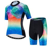 JPOJPO Conjunto de camiseta de ciclismo para mujer, camiseta de manga corta reflectante + pantalones cortos acolchados 5D, 411, X-Large