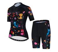 JPOJPO - Conjunto de maillot de ciclismo para mujer de manga corta con pantalones cortos acolchados en gel MTB Ropa deportiva para ciclismo de señora, Gato., S