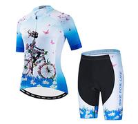 JPOJPO Conjunto de maillot de ciclismo para mujer, trajes de manga corta para bicicleta, camiseta reflectante + pantalones cortos acolchados 5D, tops, L