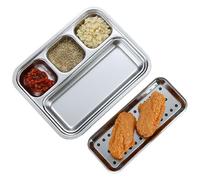 JPSDOWS Plato Divisor Para Salsas,Salsera Divisora De Acero Inoxidable Para Barbacoa | Fuente De 4 Secciones Para Sushi Vinagre Aperitivos Camping Ketchup Fiesta