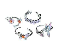 JPSSJGYH Anillo esmaltado con motivos florales bohemios, anillos ajustables con delicadas flores, joyas esmaltadas boho para mujer (4pcs)