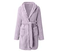 JPSSJGYH Batas Cortas para Mujer, Batas Cortas Y Acogedoras de Felpa, Albornoz de Spa Cálido con Cuello de Chal Suave (Large,purple)