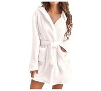 JPSSJGYH Batas Cortas para Mujer, Batas Cortas Y Acogedoras de Felpa, Albornoz de Spa Cálido con Cuello de Chal Suave (Medium,white)