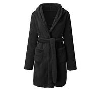 JPSSJGYH Batas Cortas para Mujer, Batas Cortas Y Acogedoras de Felpa, Albornoz de Spa Cálido con Cuello de Chal Suave (Small,black)