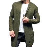 JPSSJGYH Cárdigan de Punto Suelto De Color Sólido para Hombre, Cárdigan Largo Delgado De Punto De Manga Larga (Green,Large)