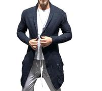 JPSSJGYH Cárdigan de Punto Suelto De Color Sólido para Hombre, Cárdigan Largo Delgado De Punto De Manga Larga (Blue,Large)