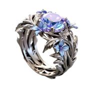 JPSSJGYH Elegante anillo Iris con brillantes cristales de colores, anillo envolvente floral de inspiración vintage (Silver,7)