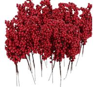 JPWNVF 50/1 Rama de Bayas Artificiales de Navidad, Tallo de Flores de Bayas de Acebo Rojo, Planta para Fiesta de año Nuevo, Adorno de decoración del hogar, 20 Ramas, 20,5 x 7 x 3 cm