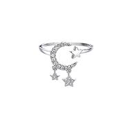 JPXXFM 1pc Silver Color Star Moon Tassel Anillos de apertura de la moda femenina anillo de moda para niñas