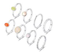 JPXXFM 8pcs /plateado cola de anillo de nudillo apilable para mujeres apilando el anillo de dedo midi agate luna articulación tamaño tamaño mezclado