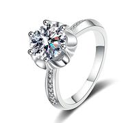 JPXXFM Alianzas de boda de plata esterlina para mujeres, anillos de compromiso para mujeres con circonio cúbico/flor de moissanite