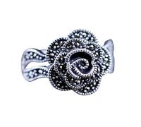 JPXXFM Anillos ajustables abiertos de plata de plata esterlina de mujer, joyería de banda de piedra de flores de rosa retro angustia para la eternidad, cena, cena, dedo para el dedo del dedo círculo