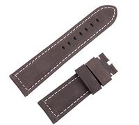 JPXXFM Brand Watchband Retro 22mm 24mm Vintage Calf Horse Nubuck Leather Strap Band Tang Buckle (Color : Green, Size : 24mm-Silver Buckle)