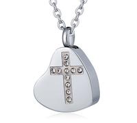 JPXXFM Collar de urna conmemorativa para mujeres, collar de cenizas para cenizas humanas para hombres colgante de corazón con circonía cruzada