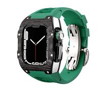 JPXXFM Correa de aleación de fibra de carbono de lujo Conjunto de casos de la serie 8, banda de goma de 45 mm Kit de modificación de bisel de bricolaje para iwatch 9 8 7 6 5 4 SE 44 mm 45 mm