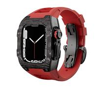 JPXXFM Correa de aleación de fibra de carbono de lujo Conjunto de casos de la serie 8, banda de goma de 45 mm Kit de modificación de bisel de bricolaje para iwatch 9 8 7 6 5 4 SE 44 mm 45 mm