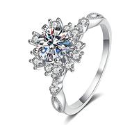 JPXXFM Damas Anillo de compromiso de plata esterlina, anillo de bodas de compromiso para mujeres con circonio cúbico/moissanite hueco flor