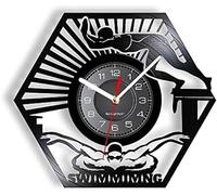 JPXXFM Diving & Swimming Inspired Vinyl Record Wall Clock Diving Platform Pool Breaststroke Vintage Designed Wall Watch To Swimmers Music