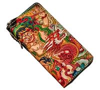 JPXXFM Fortuna White First Capa Cow Wide Zip Alrededor de la Billetera Camiseta Embrague Monedas Monedas Rangamonos Billetera para Hombres y Mujeres