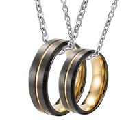 JPXXFM Jewelry - 2 collares a juego para parejas, collares largos de acero inoxidable cepillado, longitud de 50/60 cm