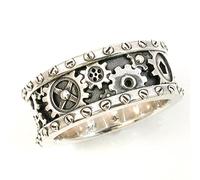 JPXXFM Joyas hombres ruedas de engranajes hechos a mano Hombres de dedo tallado/mujer antiguo de plata de plata